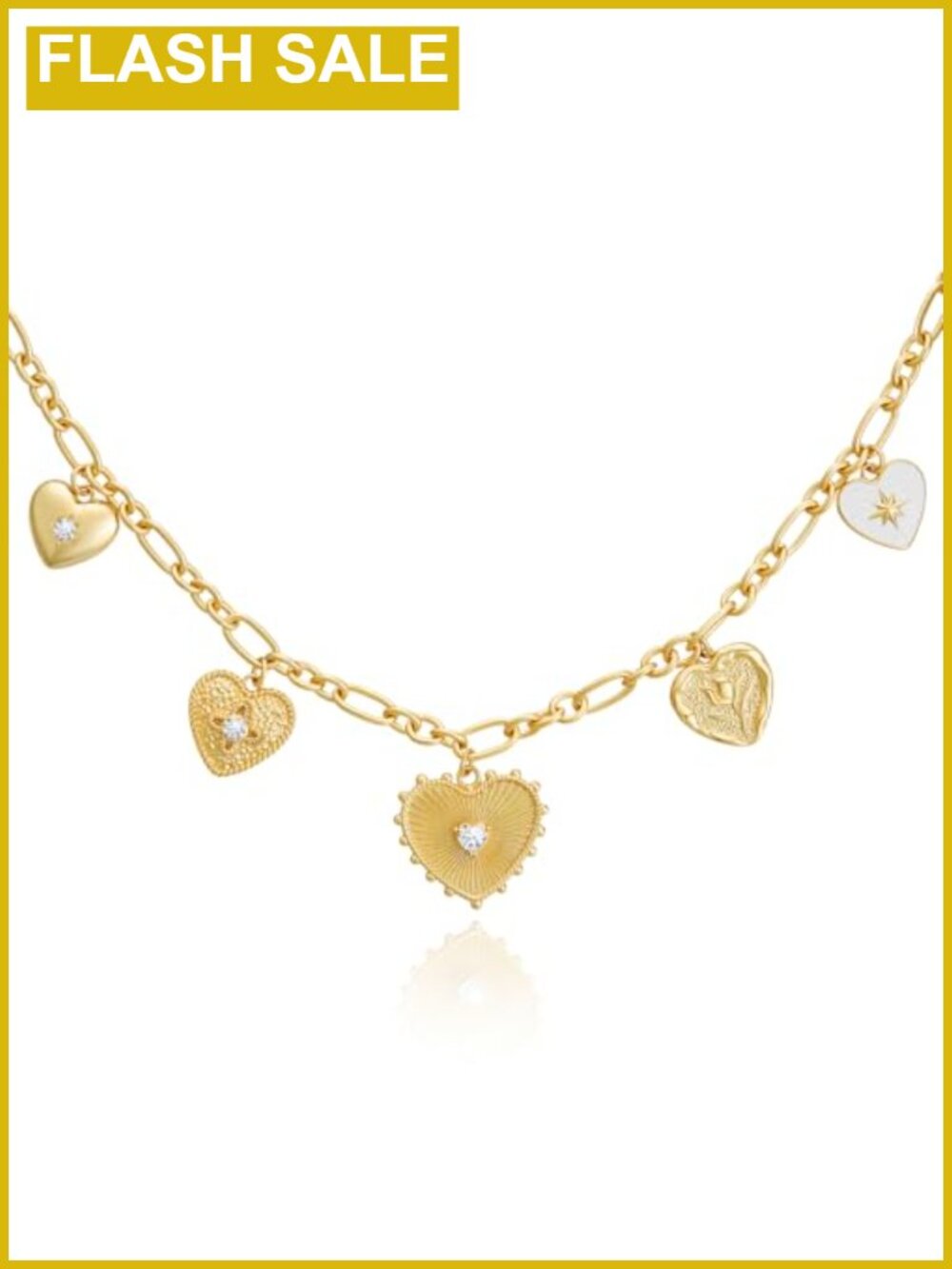18K Gold Plated Chunky Charm Necklace with 5 Charms Adjustable 19.7"